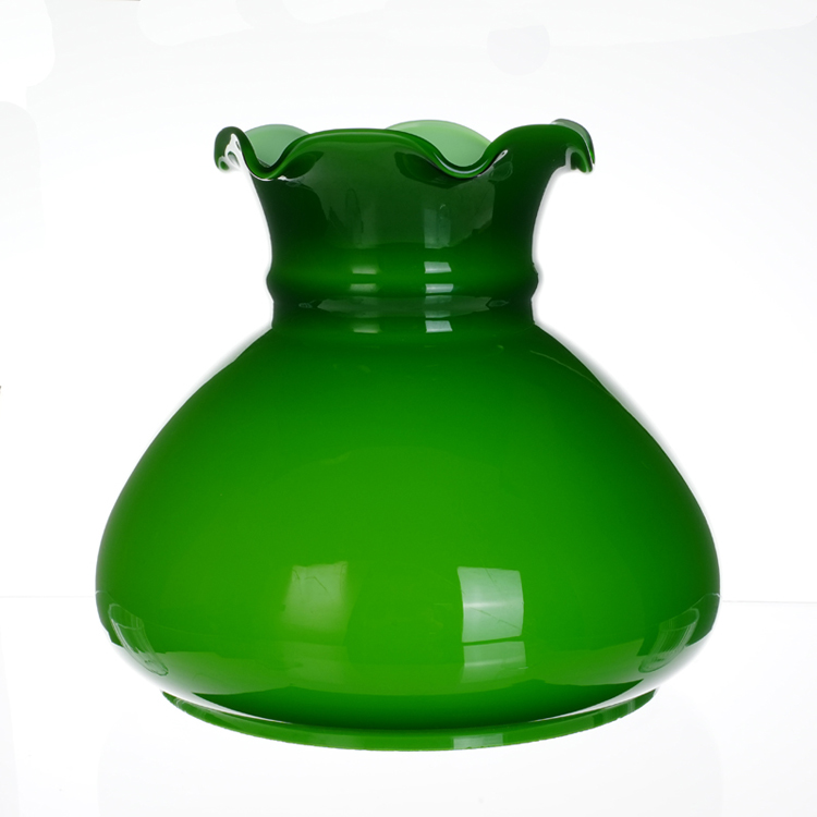 Hand Blown Green Glass Lamp Shade - Vintage Tulip Flower Bud Design, Ruffled Edge Pendant Light Shade for Table & Ceiling Lamps