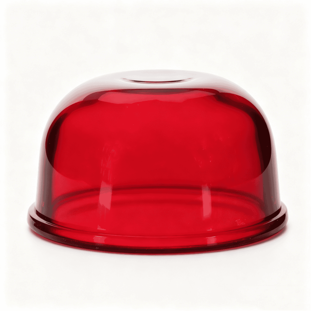 Red glass lampshade for decorative lighting and interior design accents.