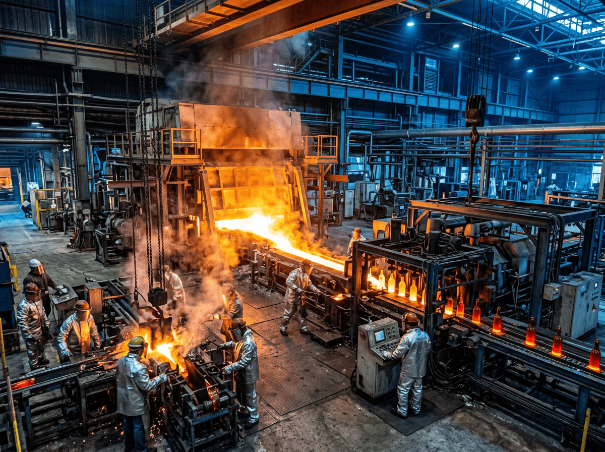 glass what is it made of — step-by-step glass manufacturing process showing batching, melting furnace, forming, and annealing stages