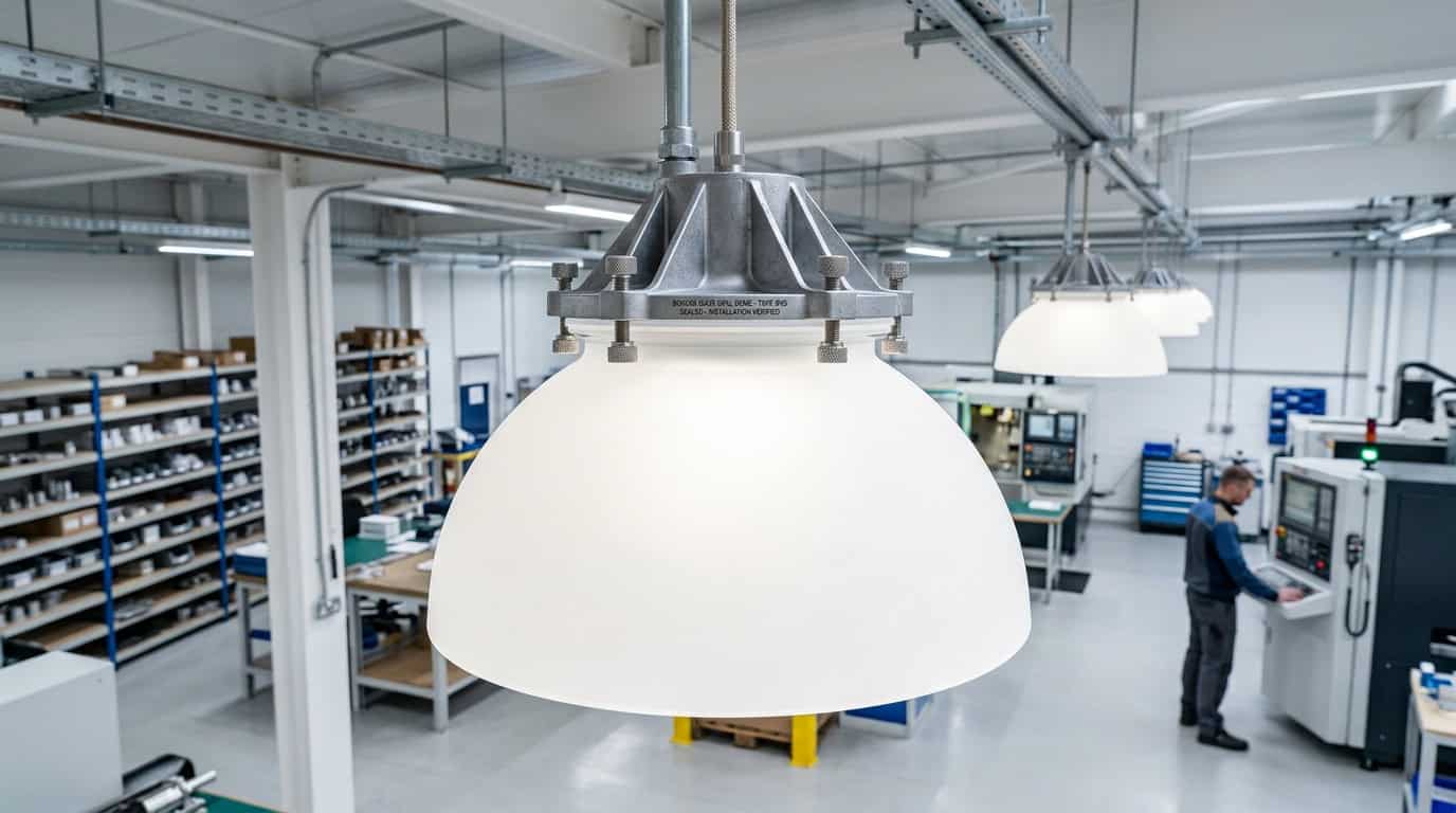 Modern glass lampshade production in a professional manufacturing facility.