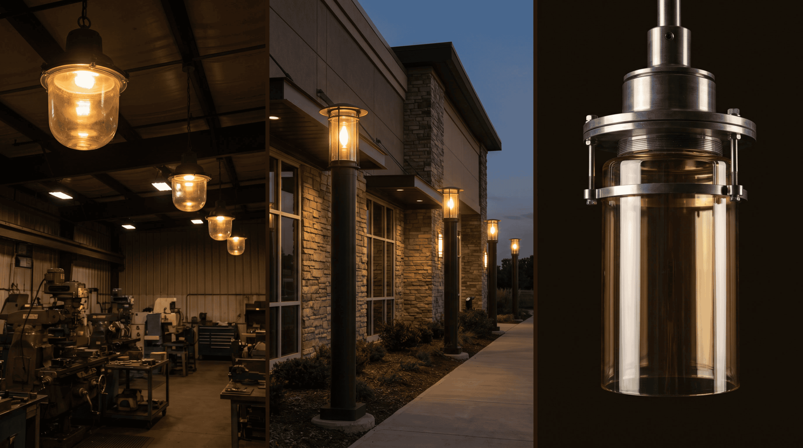 Engineering glass lampshade applications — industrial fixtures, outdoor engineering lighting and technical assemblies