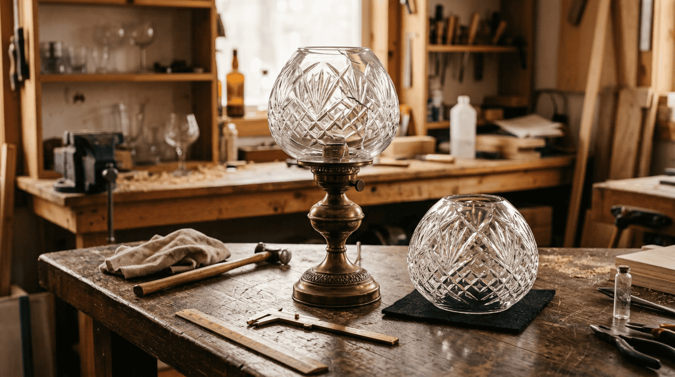Glass lampshade with intricate cut patterns, crafted by a leading manufacturer for elegant lighting.