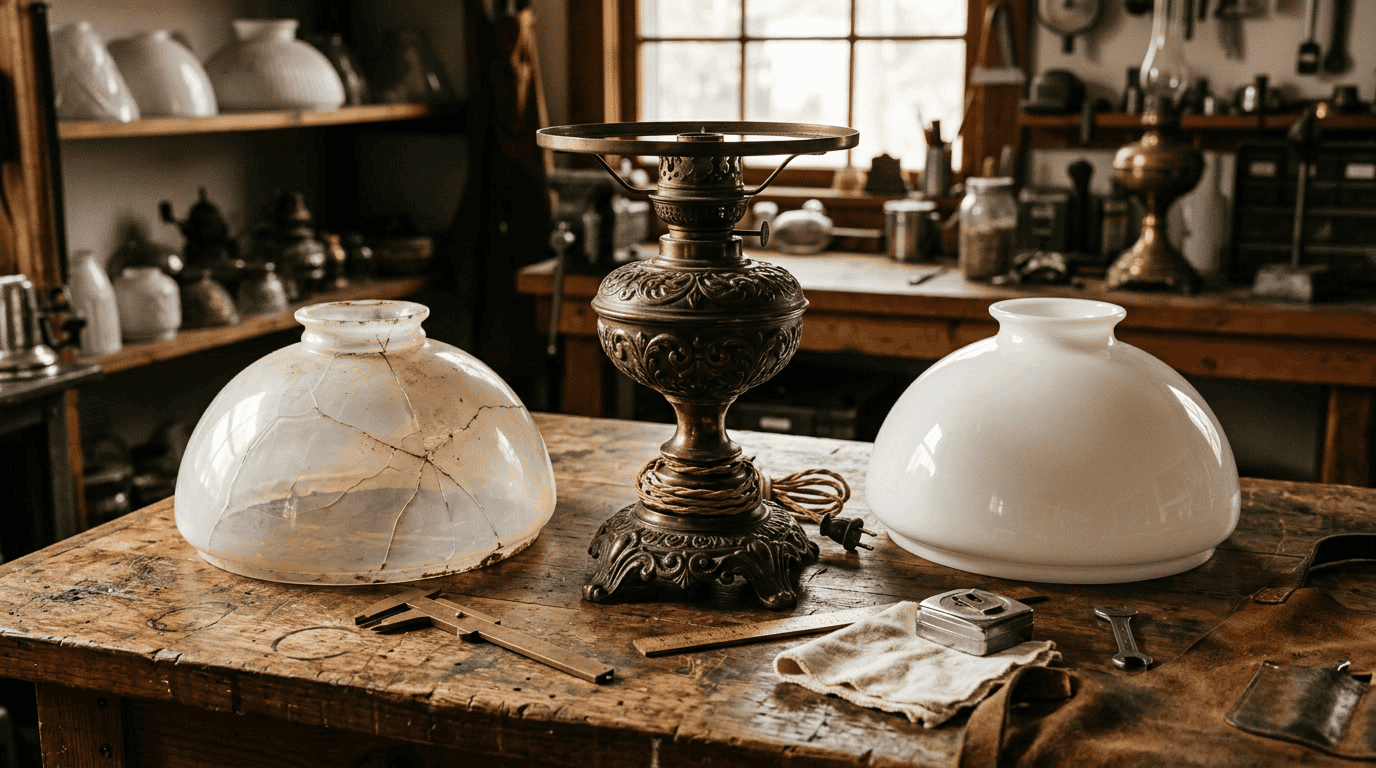 Handcrafted glass lampshades and vintage lamp parts from a leading manufacturer.