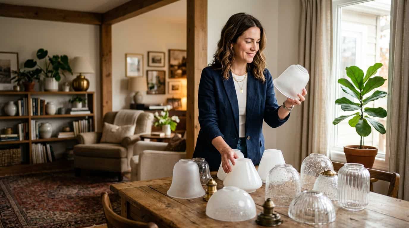 Glass lampshade, elegant lighting fixture for home decor and interior design.