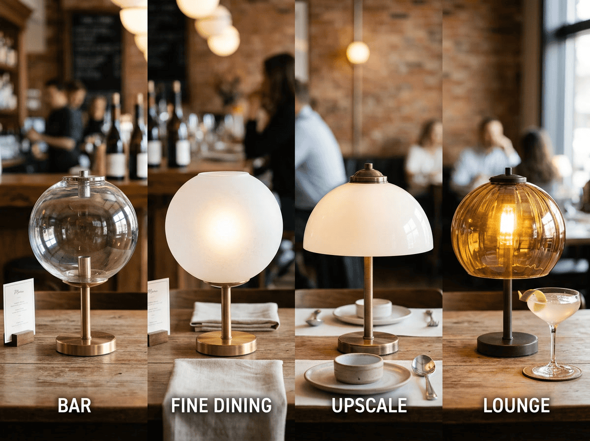 Glass lampshades for stylish and modern lighting solutions in bars, fine dining, upscale venues, and.