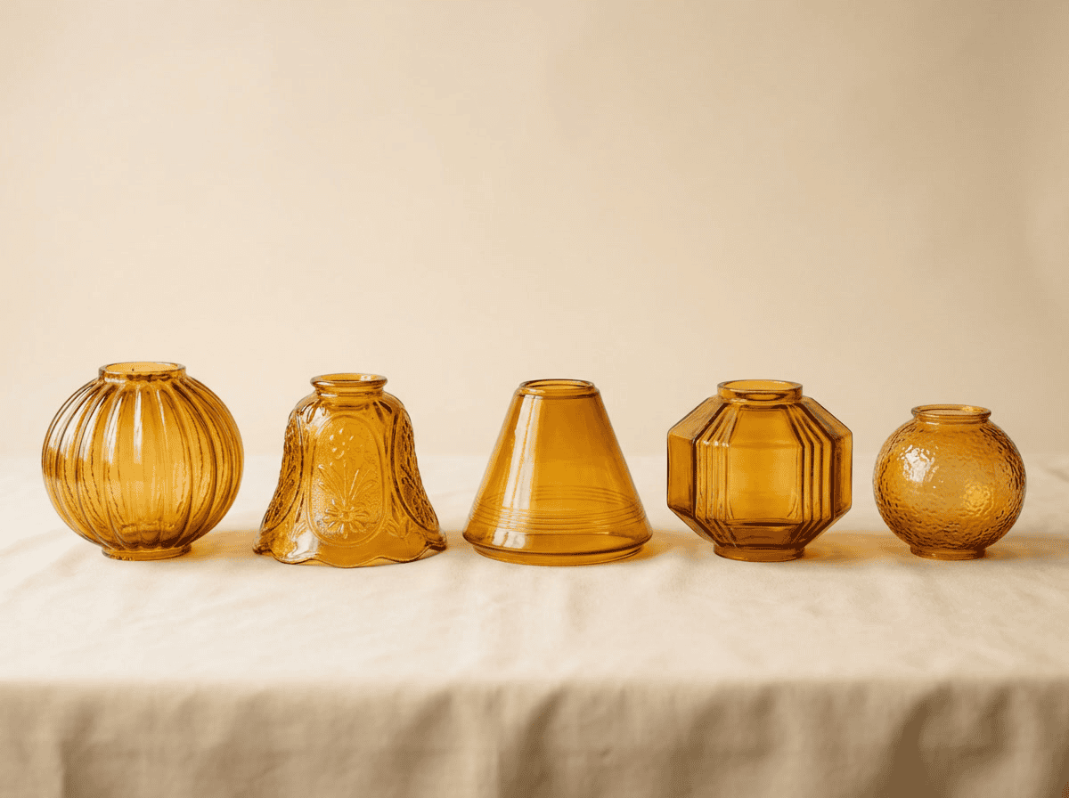 Abajures de vidro em várias formas e tamanhos para luminárias estilosas. Perfeito para decoração de casa.