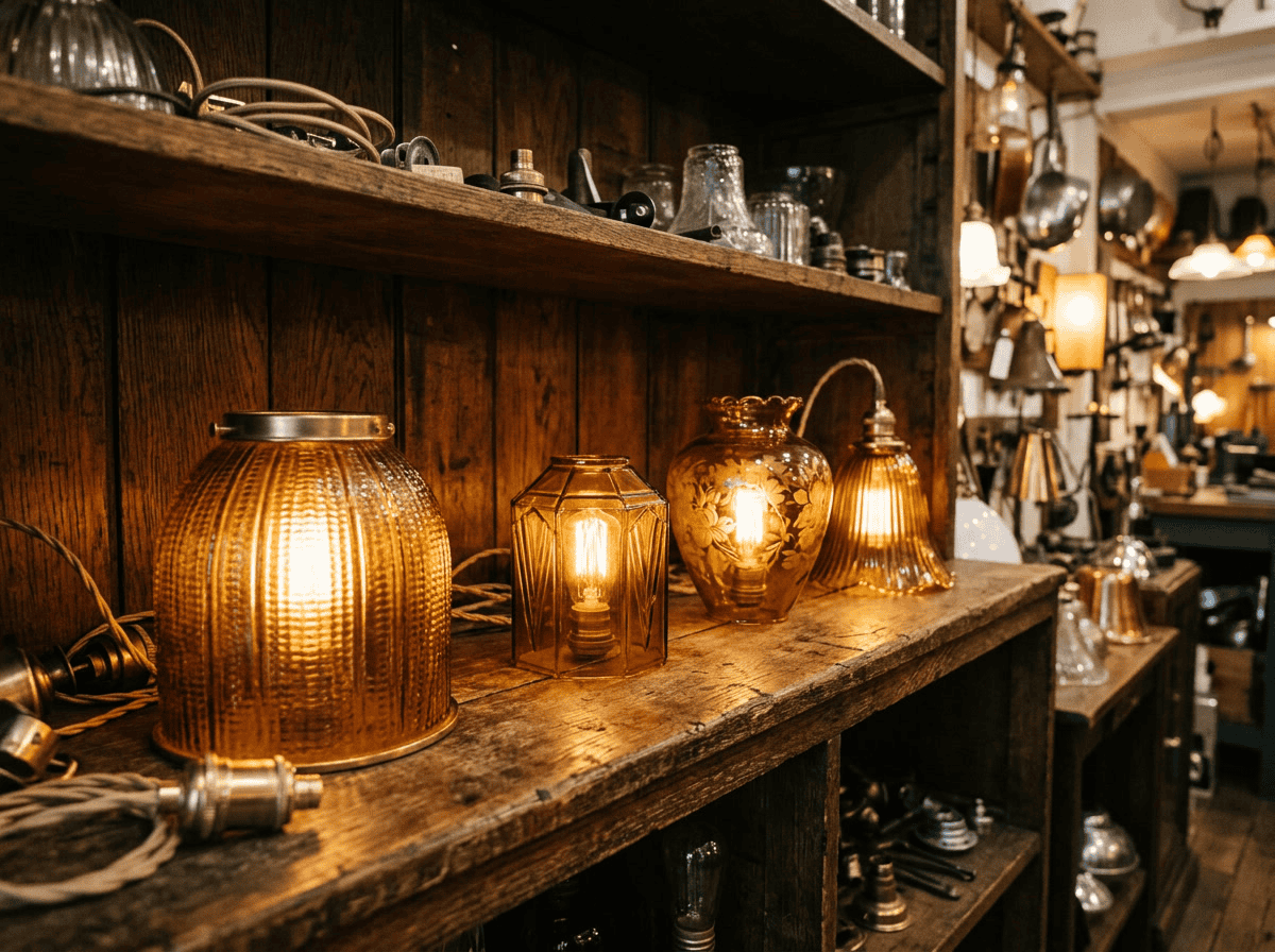 Abajures de vidro elegantes em âmbar e transparente para soluções de iluminação estilosas.