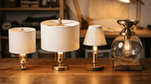 Fabricant d’abat-jour en verre présentant des abat-jour élégants avec bases en laiton pour un intérieur stylé.