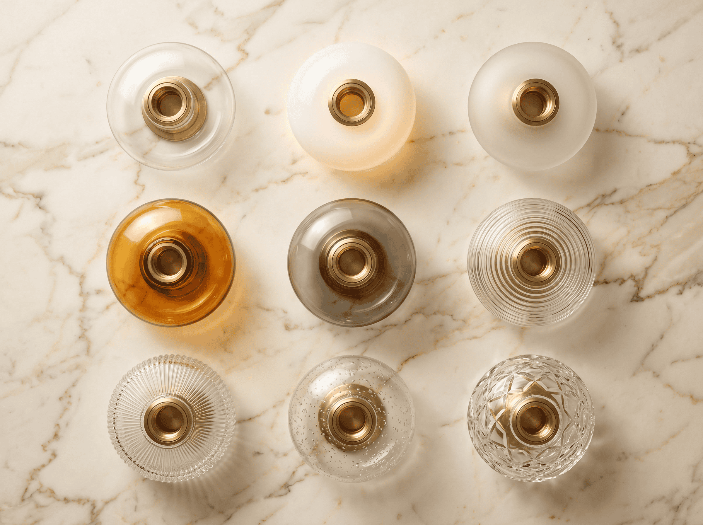 Collection de divers abat-jour en verre dans différents styles et couleurs pour la décoration lumineuse.