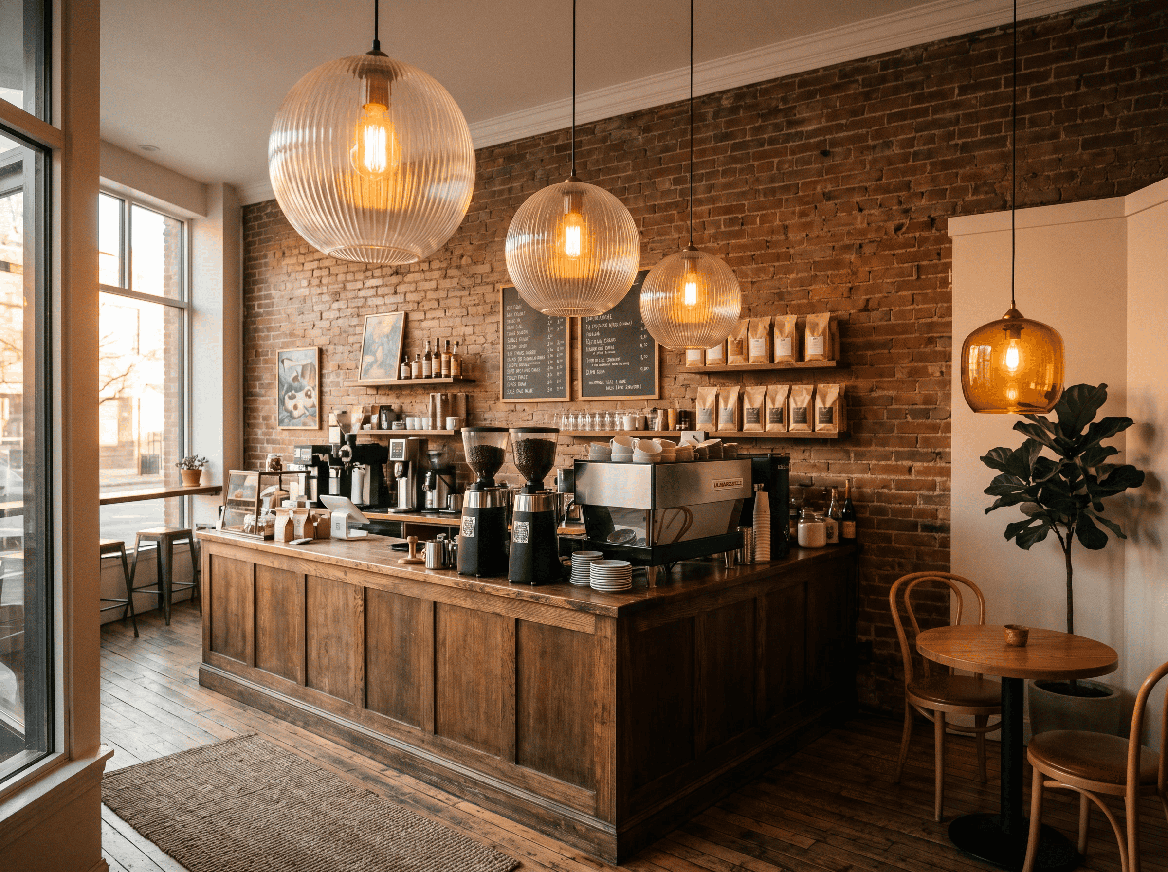 Cafe glass lamp shades for coffee bar and seating area