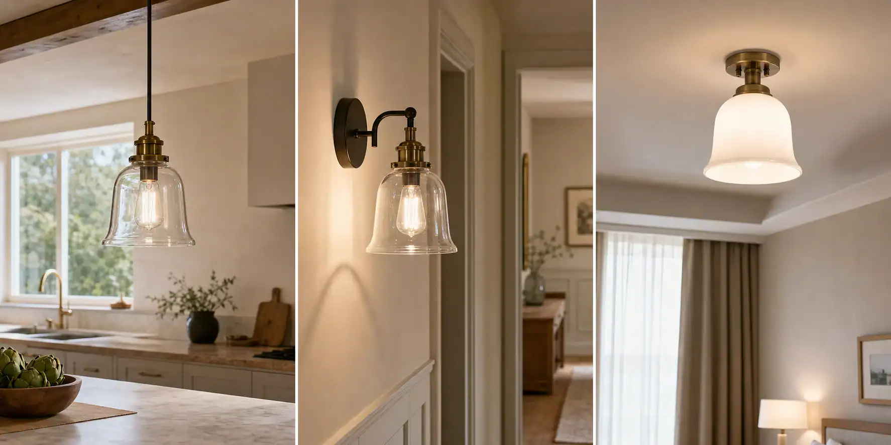 Elegant glass lampshades in modern home interior for stylish lighting.