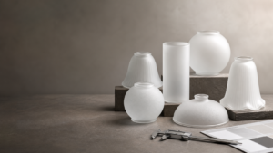Frosted glass replacement lamp shades in bell, globe, cylinder and dome profiles