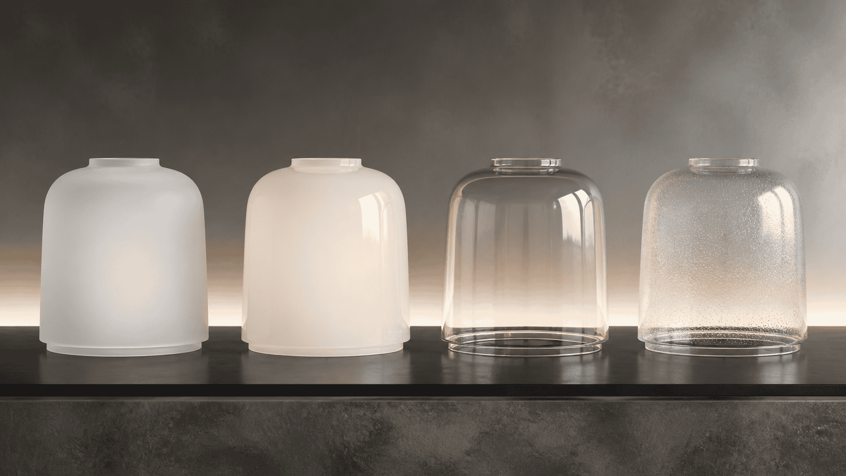 Frosted, opal, clear and textured glass lamp shade finish samples