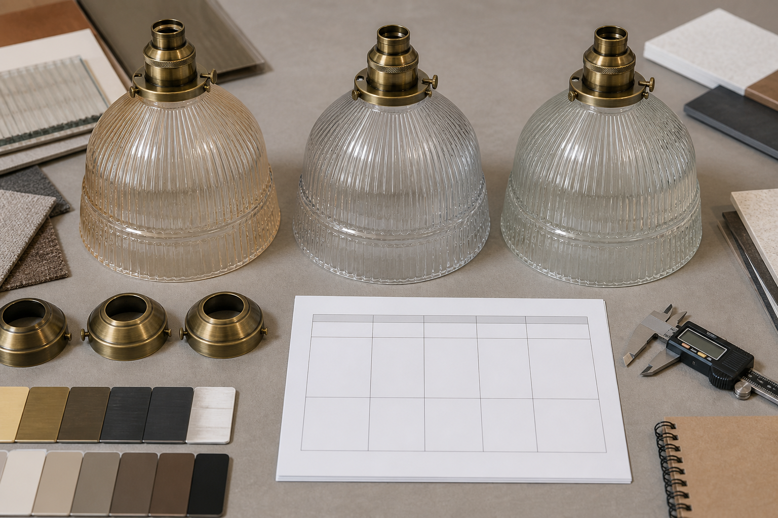 Échantillons maîtres et de production approuvés examinés avec la quincaillerie de la lampe