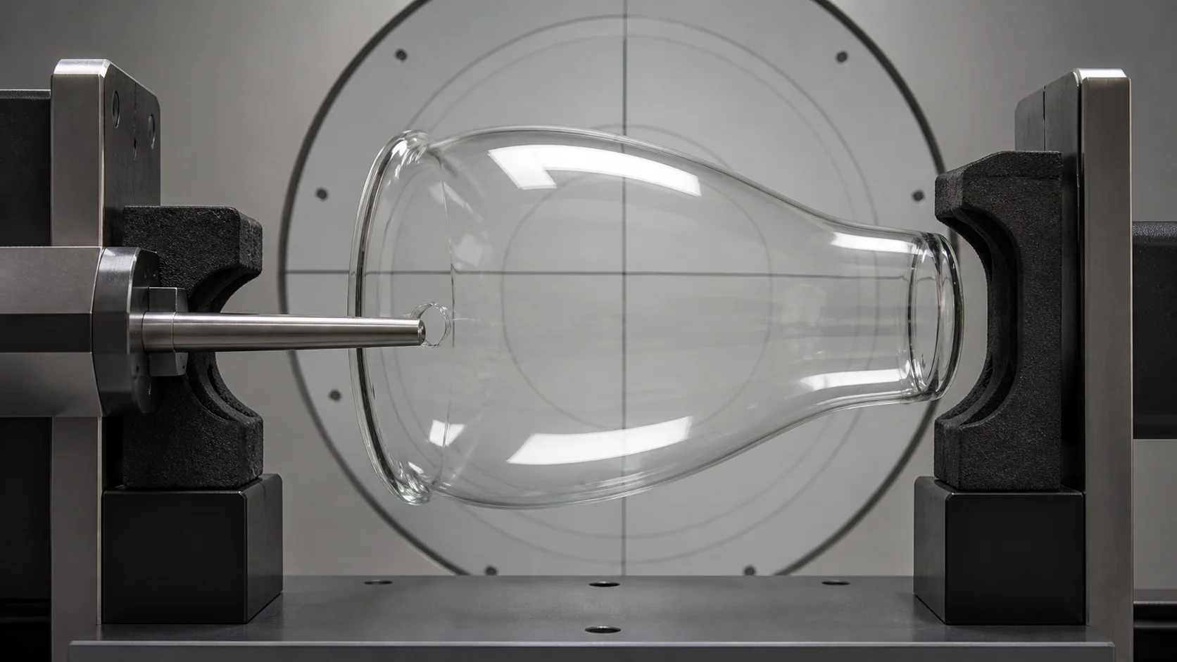 Calibre cylindrique vérifiant l'axe radial d'un trou dans un abat-jour en verre incurvé
