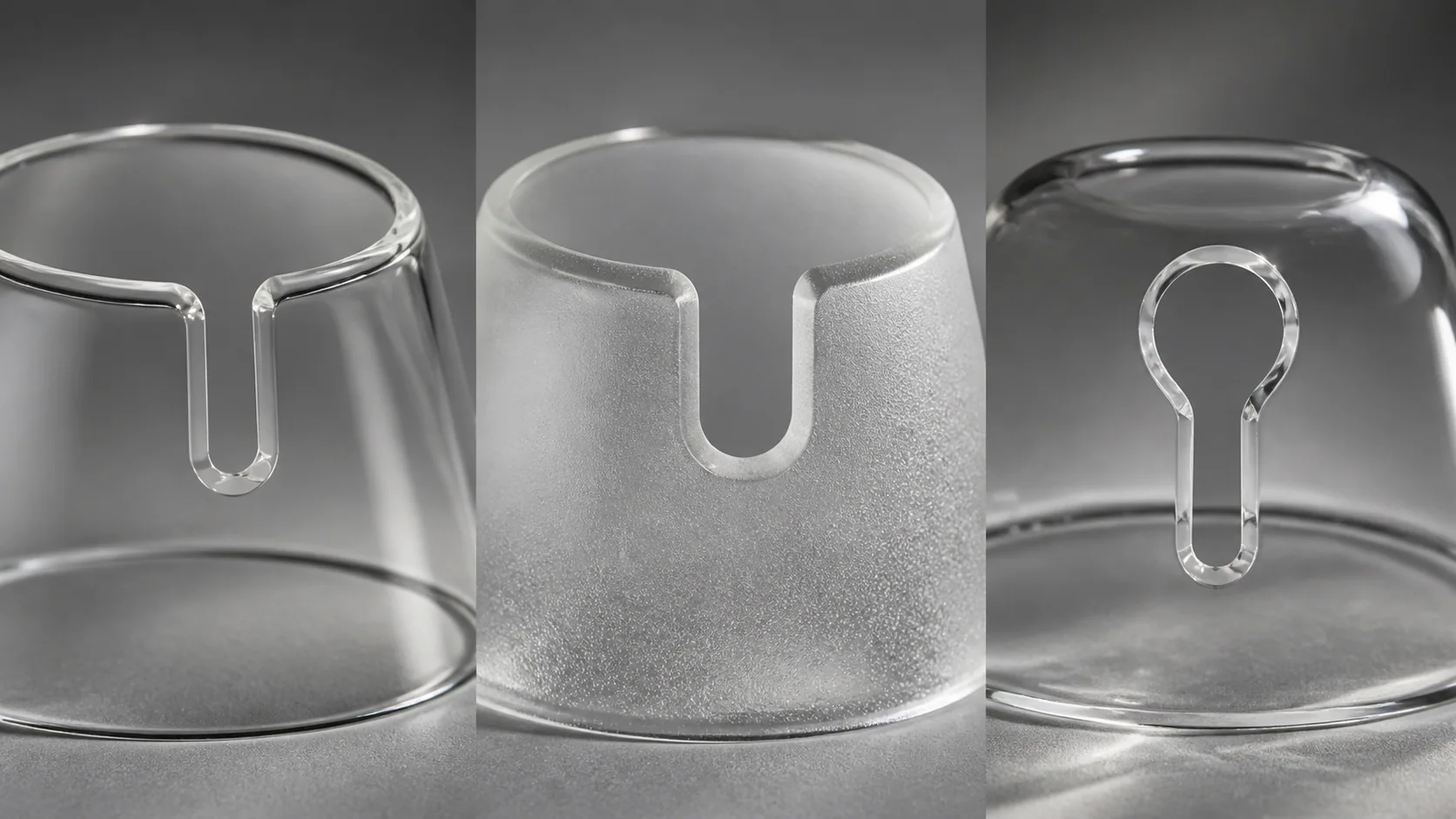Échantillons d'abat-jour en verre avec une fente pour câble, une encoche arrondie et une découpe de montage
