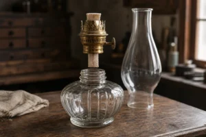 Composants traditionnels de lampe à huile avec le réservoir de combustible en verre séparé du brûleur et de la cheminée