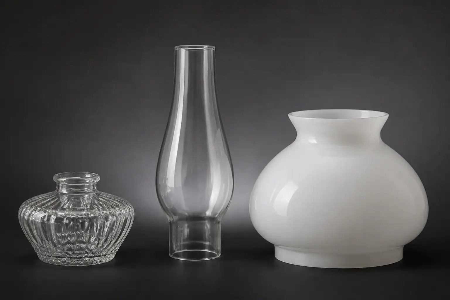 Elegant glass vases and lampshades for home decor and lighting.