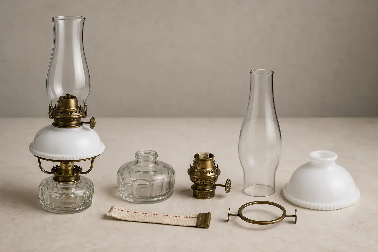 Collection of vintage glass lampshades and parts for manufacturing.
