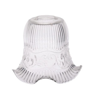 Clear seeded glass globe lamp shade with decorative base for lighting fixtures.