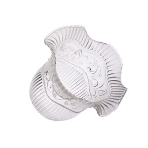 Clear glass globe lamp shade with seeded design and decorative patterns.