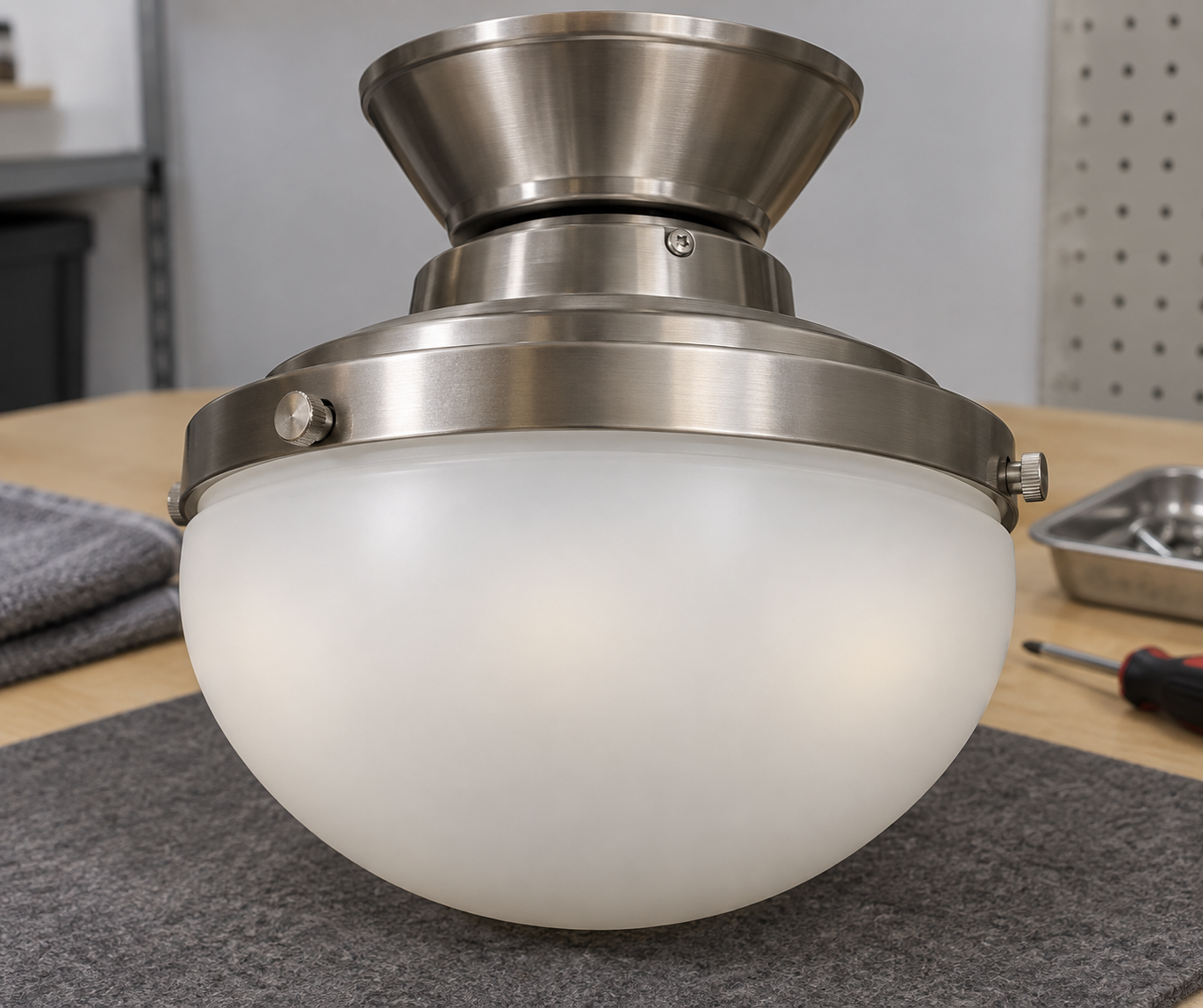 Kit luce per ventilatore da soffitto non marchiato con globo di vetro rimovibile di ricambio inserito nel suo anello di fissaggio
