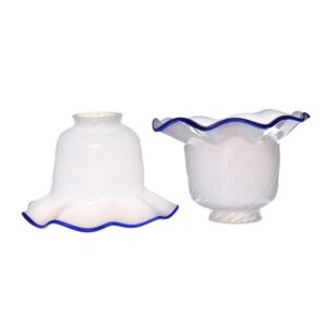 Blue-Rimmed White Floral Glass Lamp Shade | Custom Glass Lamp Shade Manufacturer for Vintage & Cottagecore Lighting