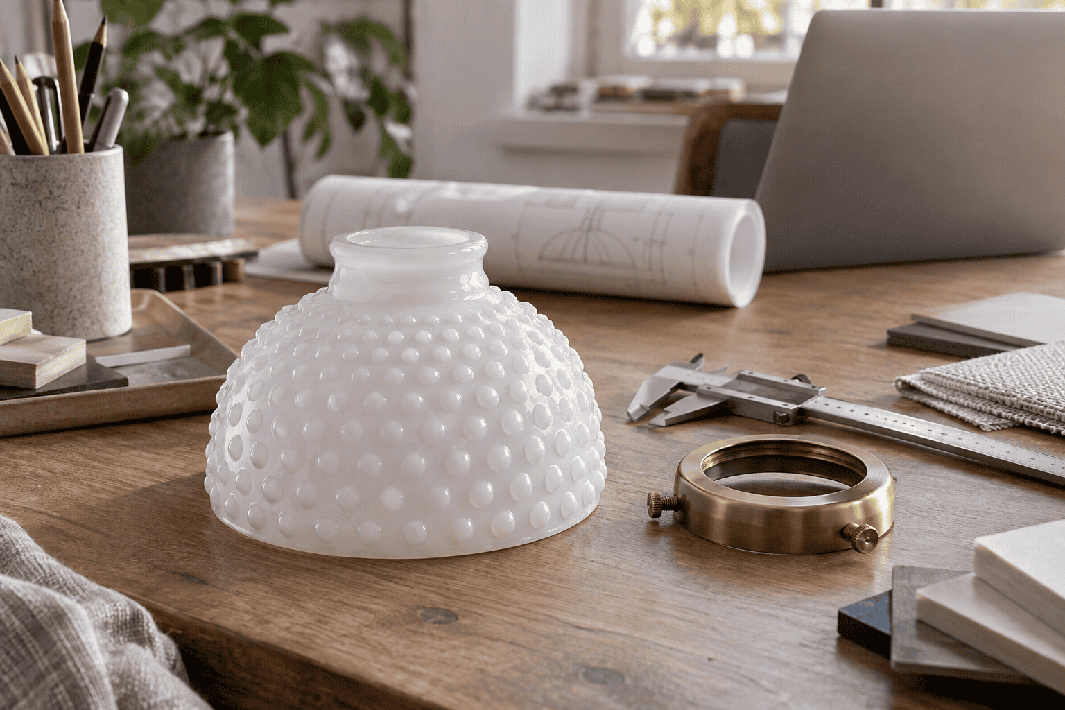 Elegante paralume in vetro bianco con superficie testurizzata per l'arredamento della casa.