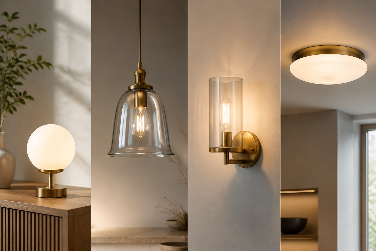 Table lamp, pendant light, wall sconce and ceiling fixture using different glass shade forms