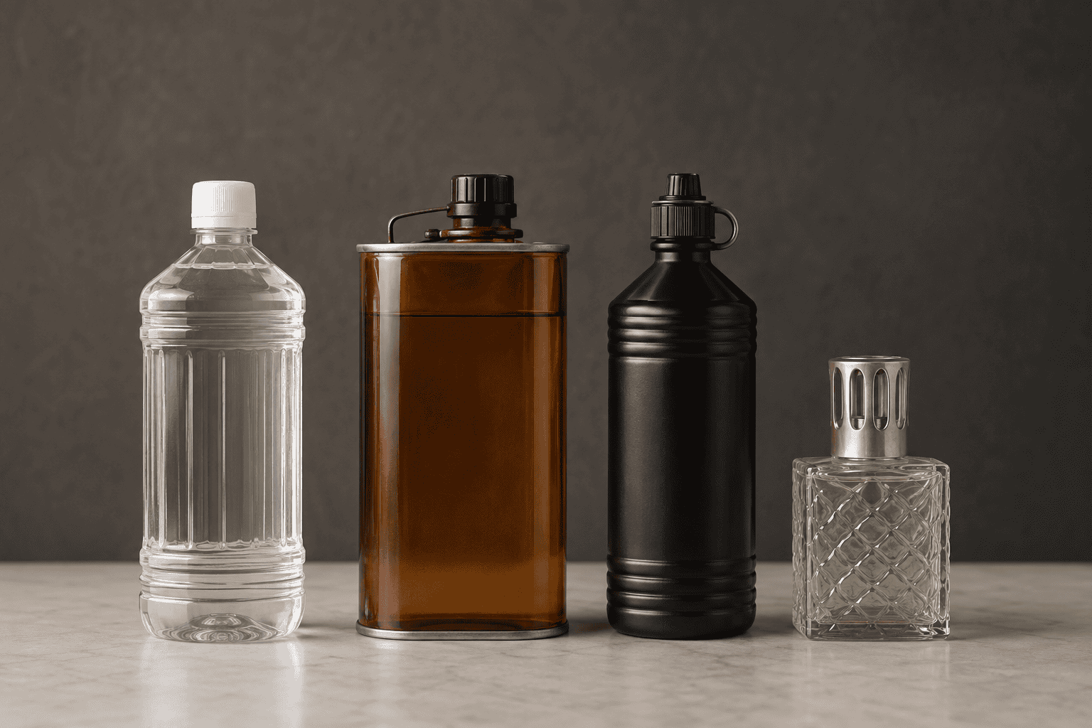 Huile de lampe à paraffine, kérosène, carburant pour torche et huile parfumée pour lampe présentés comme des groupes de produits étiquetés séparément sans impliquer leur interchangeabilité