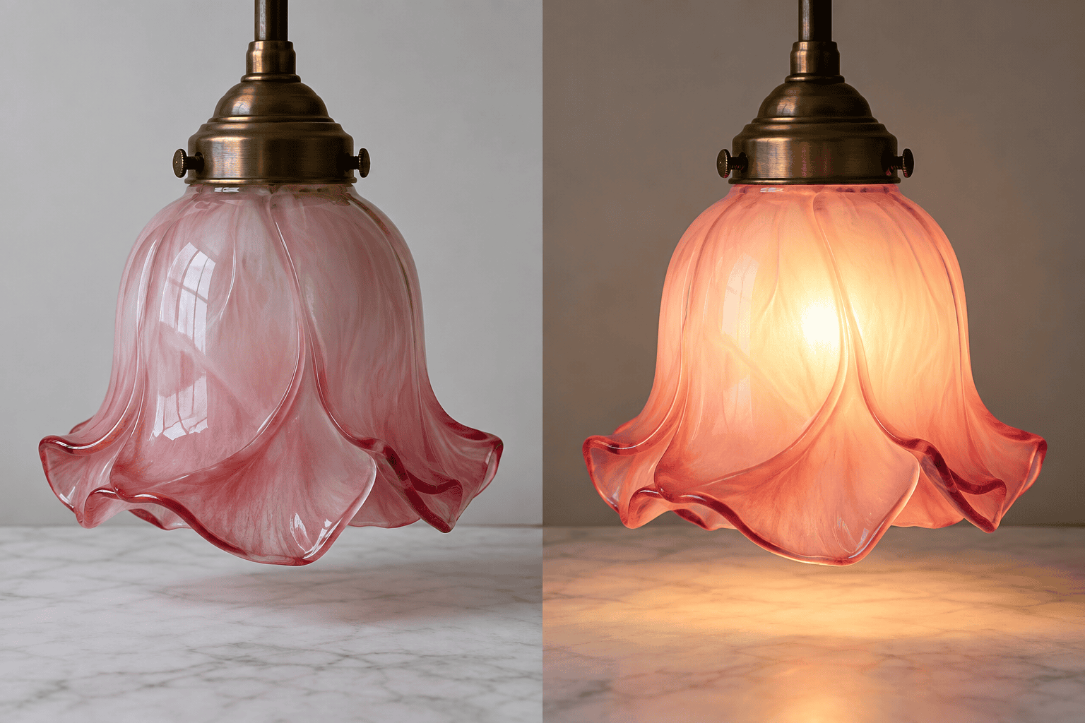 Pink glass lampshade with floral design, ideal for stylish lighting solutions.
