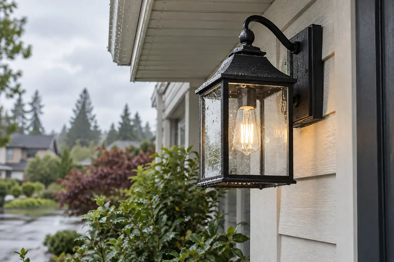 Farol de pared de vidrio elegante para iluminación exterior del hogar.