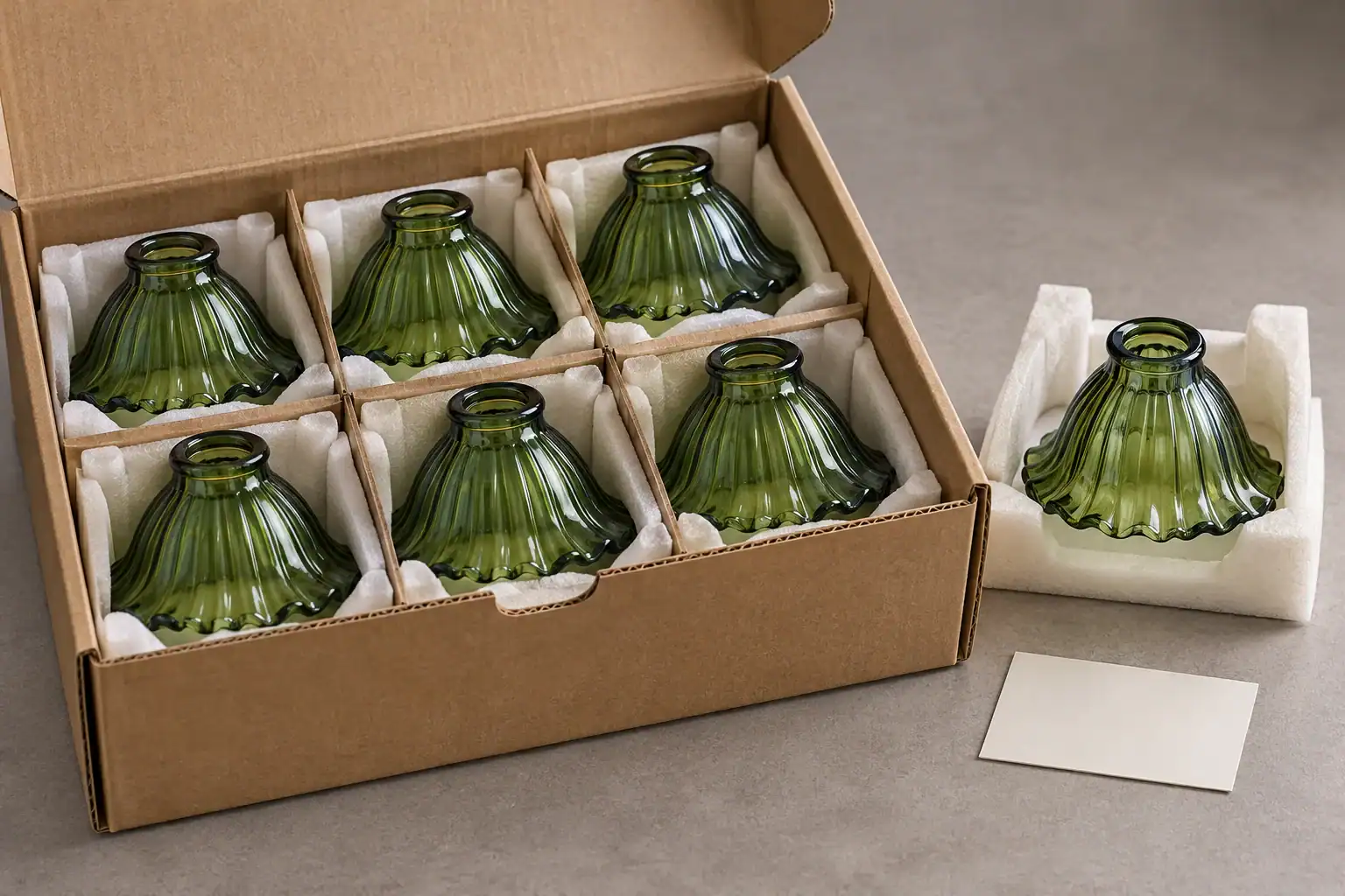 Separated glass shades and a retained sample for batch comparison