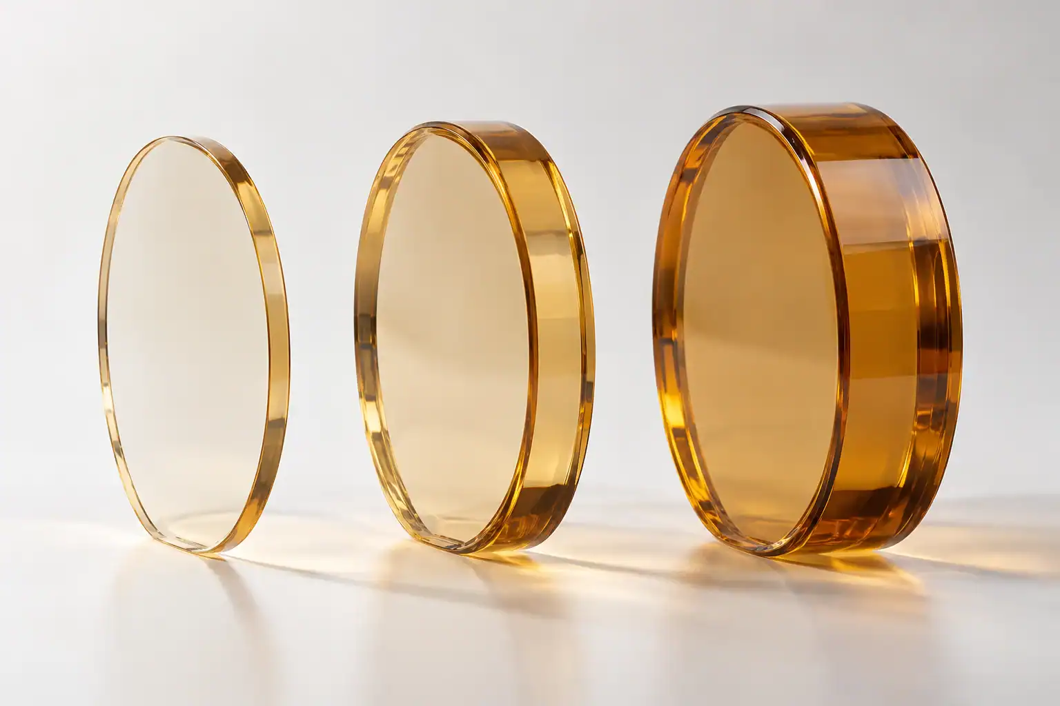 Amber glass coupons with different thicknesses