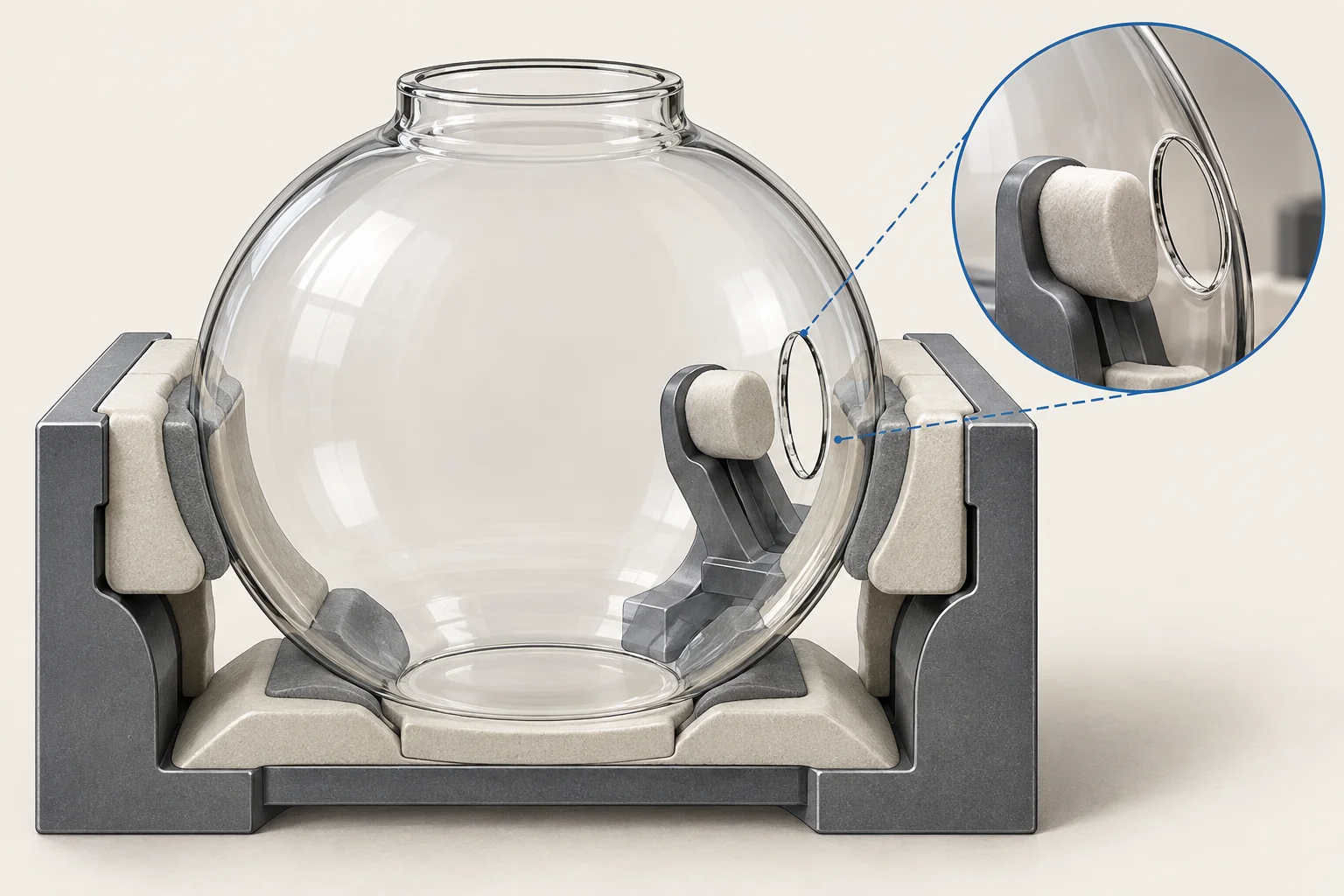 Conceptual support fixture for a hollow formed glass shade