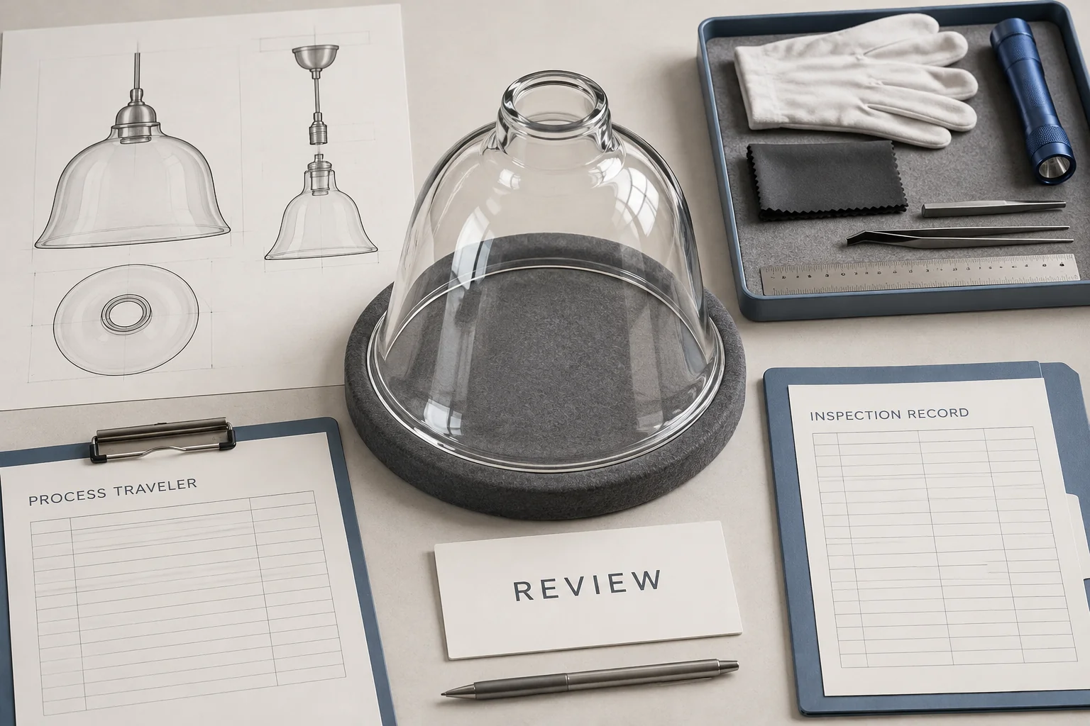 Glass machining review kit with process and inspection documents