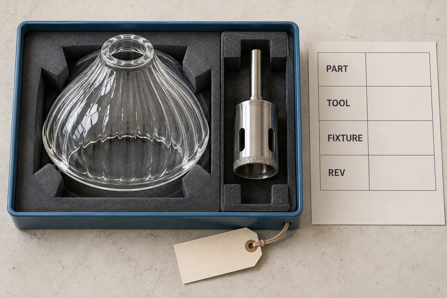 Glass sample, tool and blank process traveler for traceability