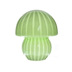 Green ribbed mushroom glass lampshade for table or pendant lighting.
