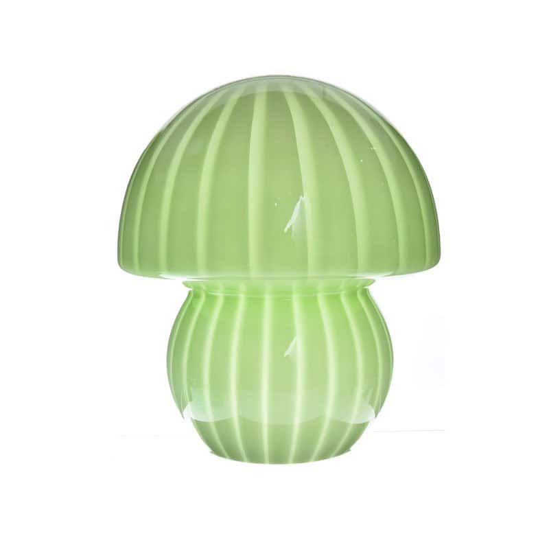 Green ribbed mushroom glass lampshade for table or pendant lighting.