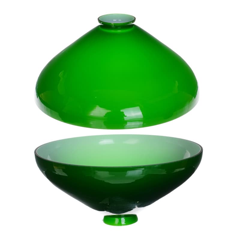 Vibrant green glass lampshade with a modern design for home decor.