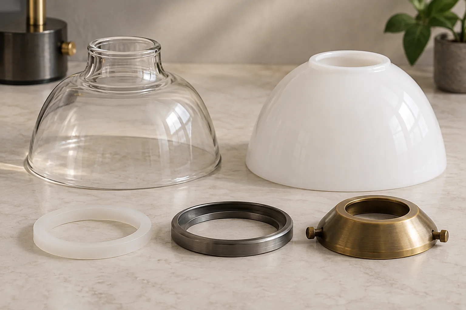 Glass opening with separate gasket, seating ring and cover samples