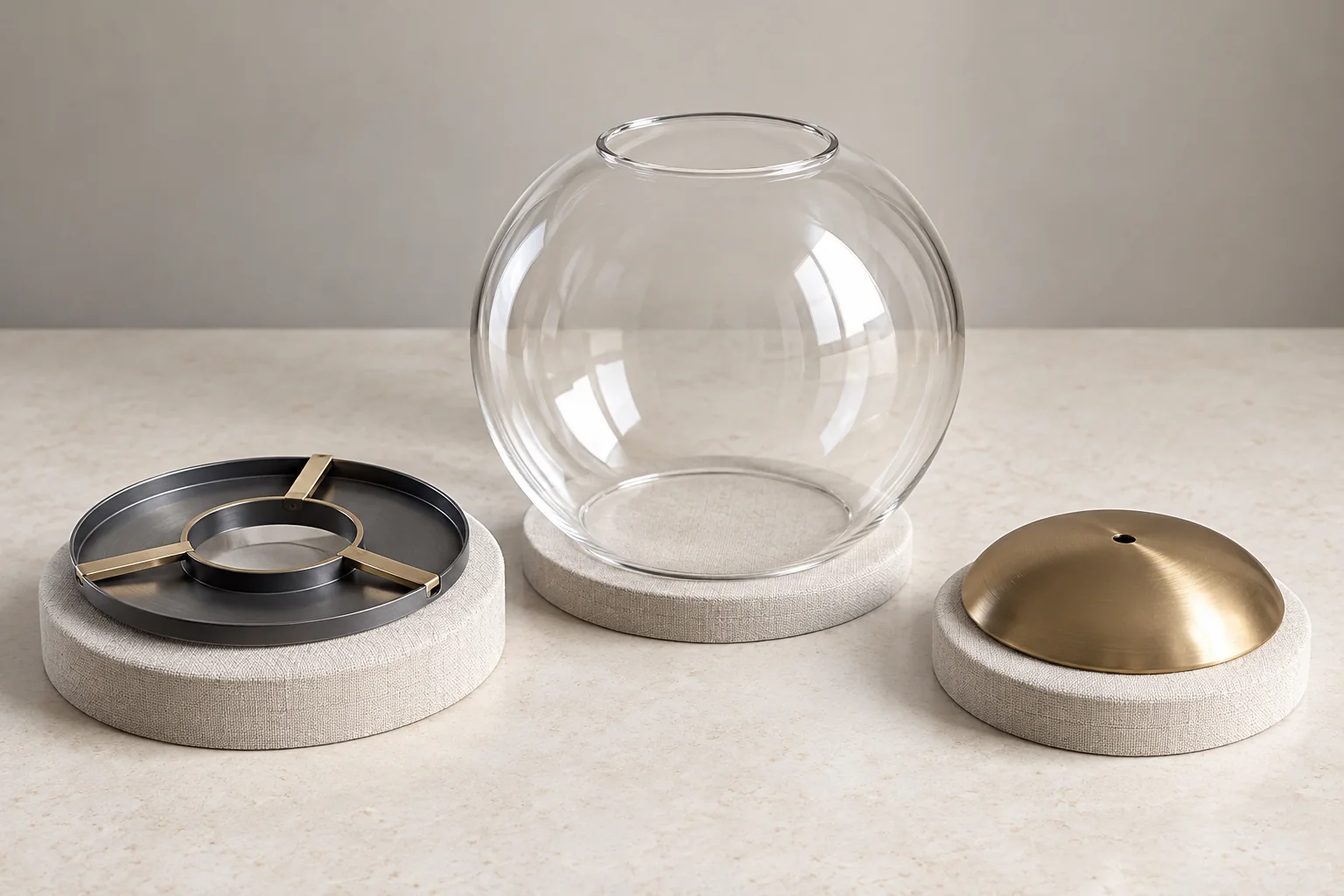 Neckless globe with separate support insert and outer cover concepts