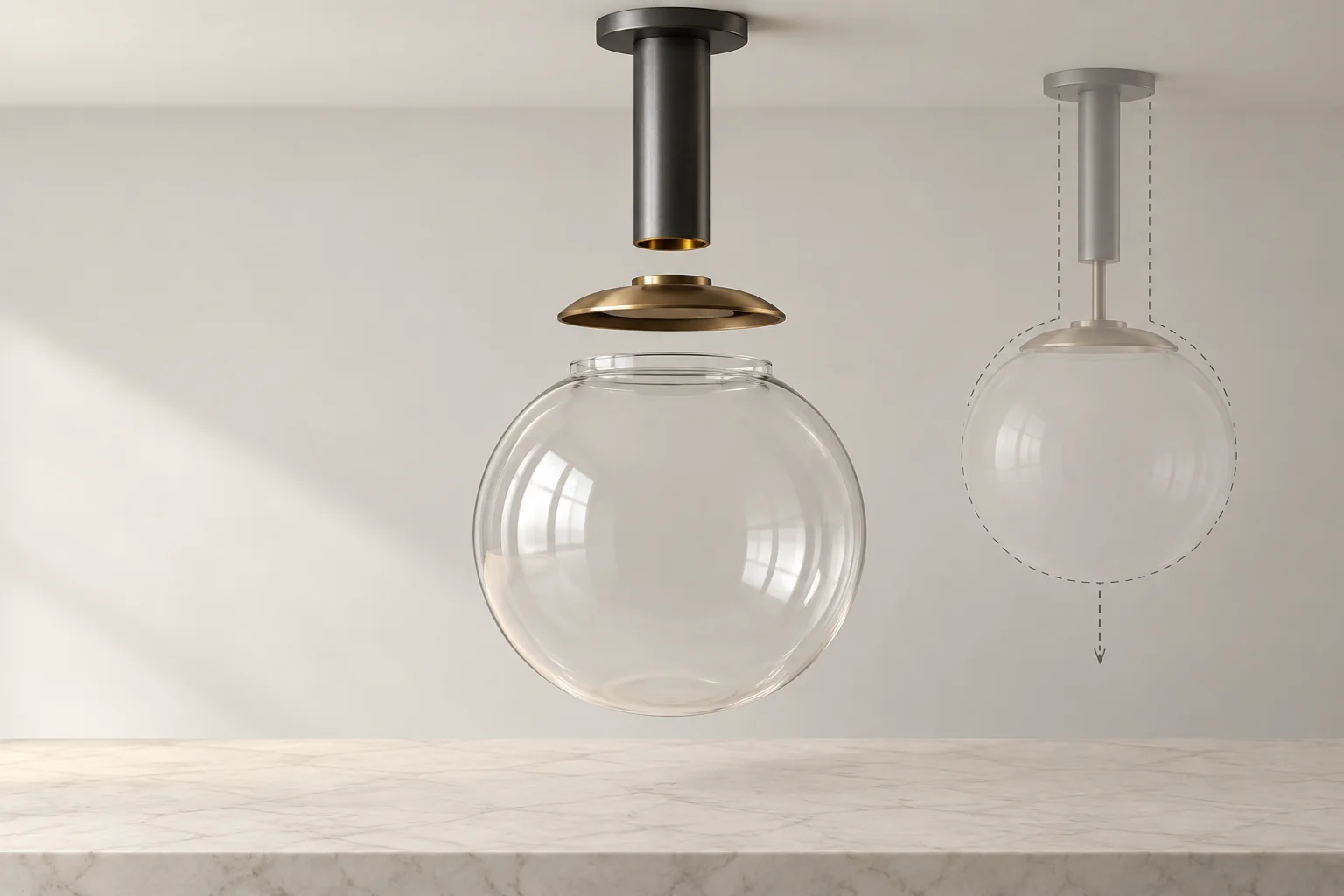 Conceptual service envelope around a neckless globe and removable cover