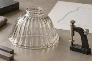 paralume in vetro trasparente con design rigato per apparecchi di illuminazione.