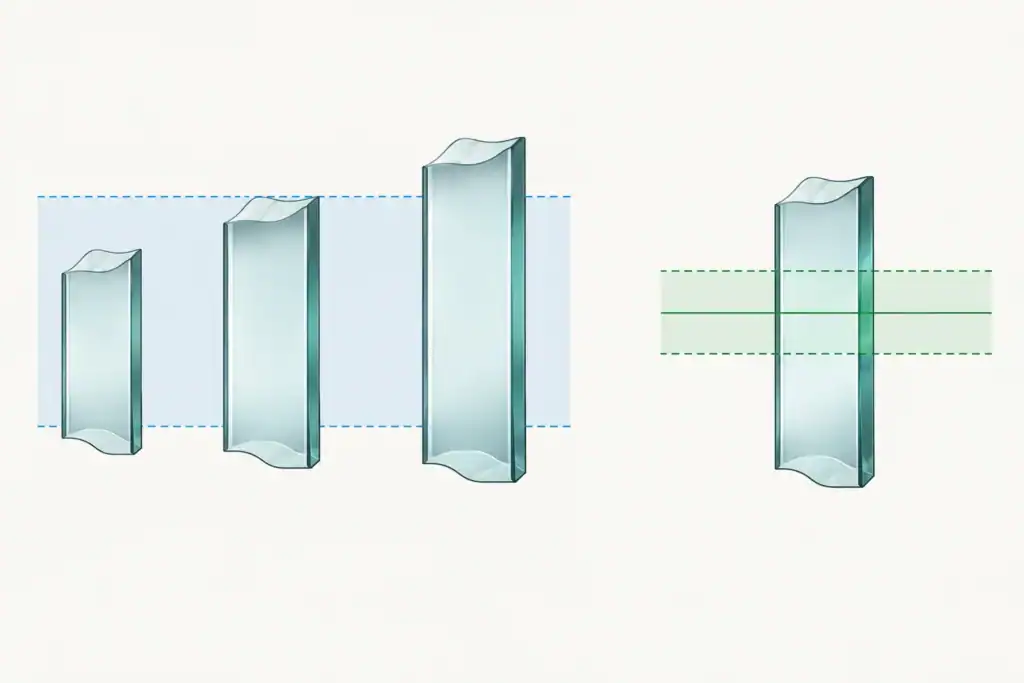 Diagram showing different glass lampshade shapes and sizes for manufacturing.
